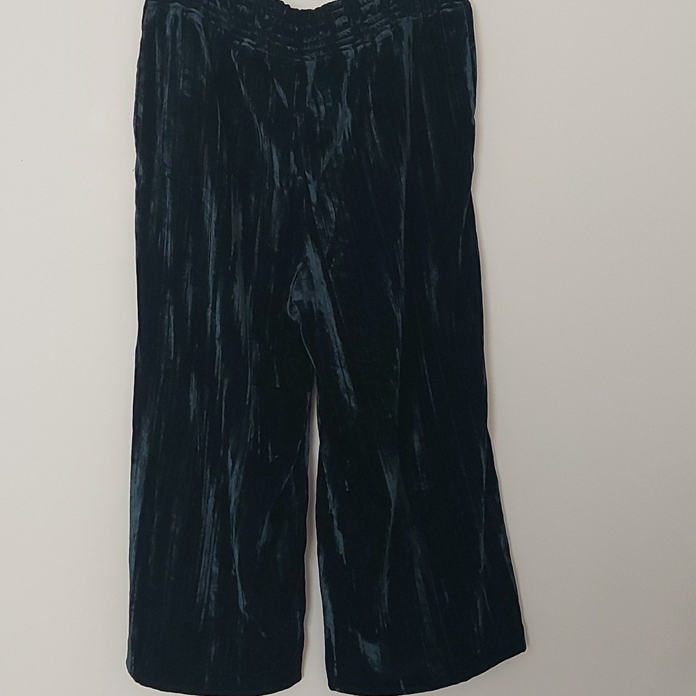Anthropologie Hei Hei Cropped Wide Leg Crushed Velvet Pants Jewel Blue Size Med - Picture 4 of 10